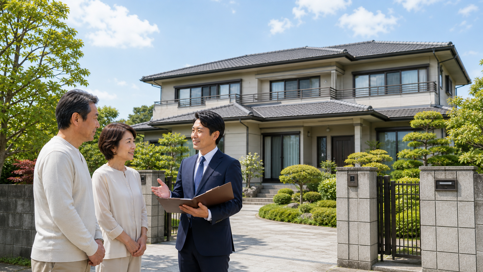 100坪前後の家の解体費用について相談する夫婦と担当者
